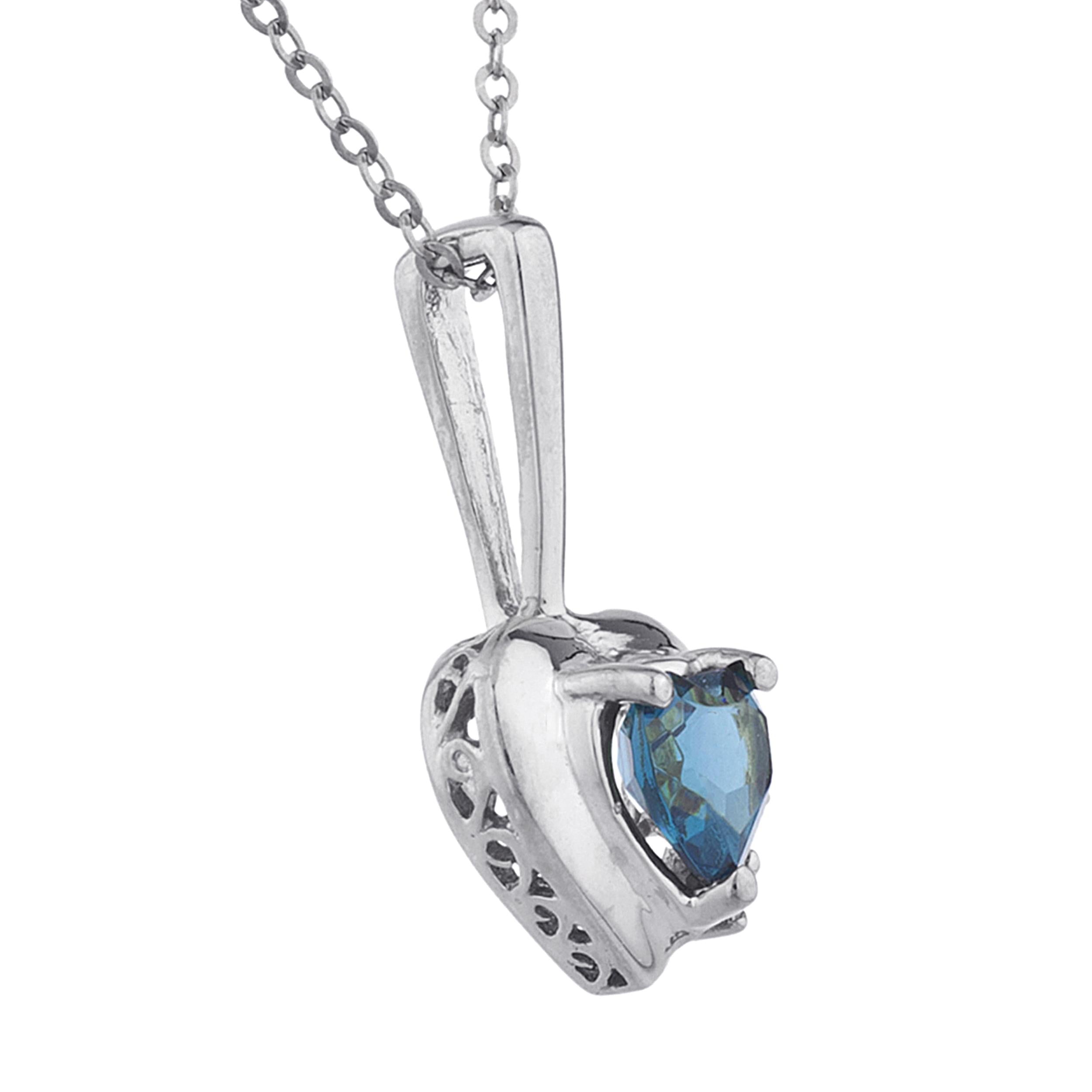 14Kt Gold London Blue Topaz & Diamond Heart Design Pendant Necklace