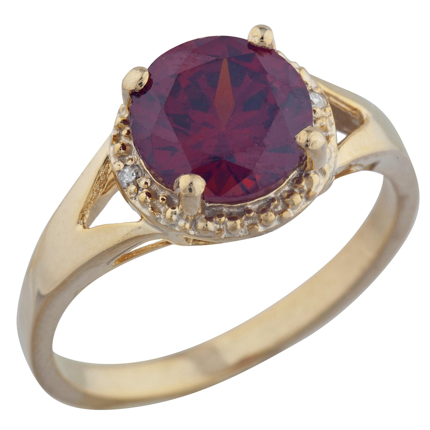 14Kt Gold 2 Ct Garnet & Diamond Halo Design Round Ring