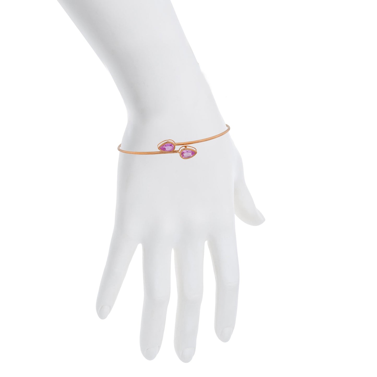 14Kt Gold Pink Sapphire Pear Bezel Bangle Bracelet