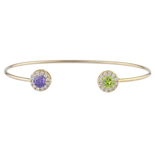 1 Ct Amethyst & Peridot Halo Design Round Bangle Bracelet 14Kt Yellow Gold Rose Gold Silver