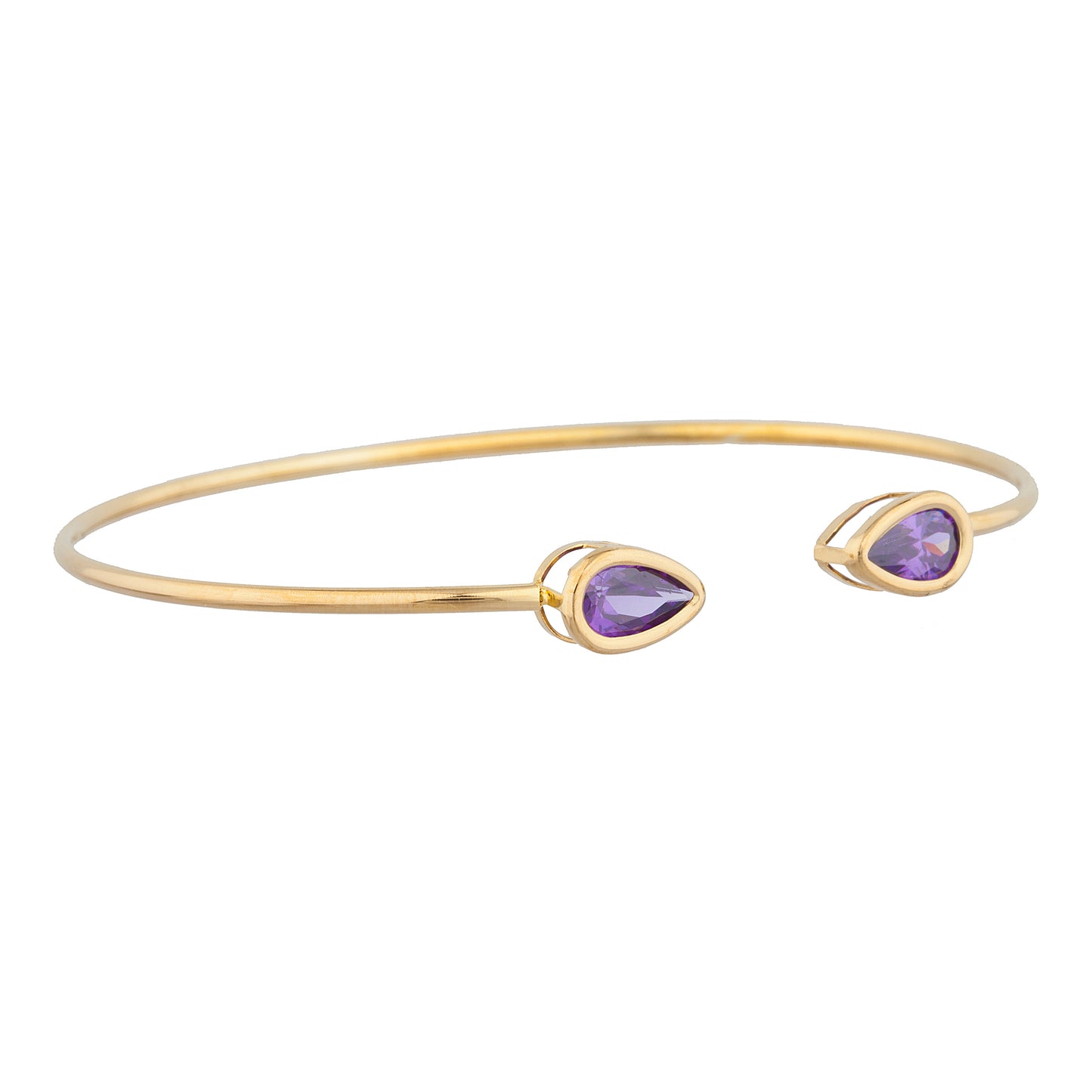 14Kt Yellow Gold Plated Amethyst Pear Bezel Bangle Bracelet