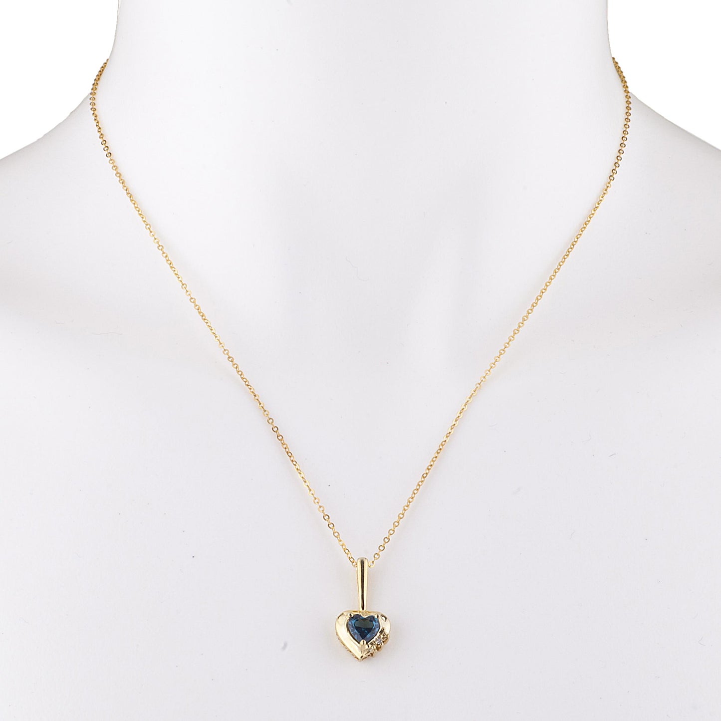14Kt Gold London Blue Topaz & Diamond Heart Design Pendant Necklace