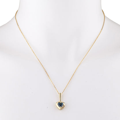 14Kt Gold London Blue Topaz & Diamond Heart Design Pendant Necklace