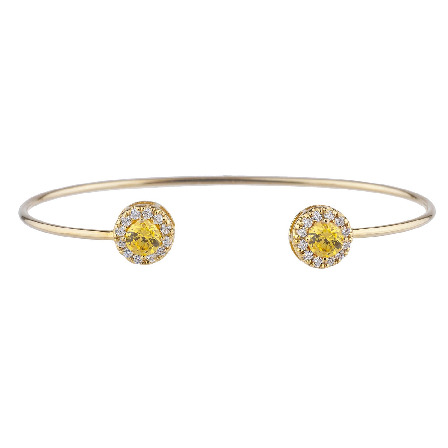 14Kt Gold Yellow Citrine Halo Design Bangle Bracelet