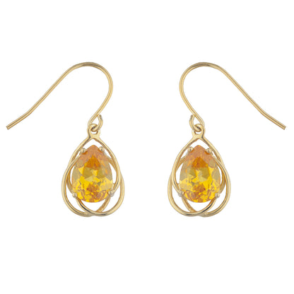 14Kt Yellow Gold Plated Yellow Citrine Pear Teardrop Design Dangle Earrings