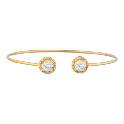 14Kt Yellow Gold Plated Cubic Zirconia & Diamond Round Bangle Bracelet