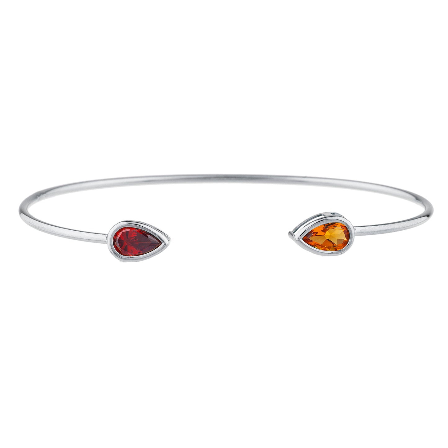 Orange Citrine & Garnet Pear Bezel Bangle Bracelet .925 Sterling Silver