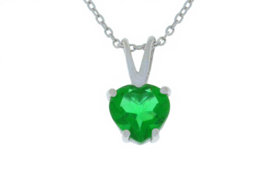 1 Ct Emerald Heart Pendant .925 Sterling Silver Rhodium Finish