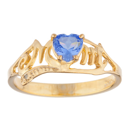 14Kt Gold Tanzanite & Diamond Heart Mom Ring