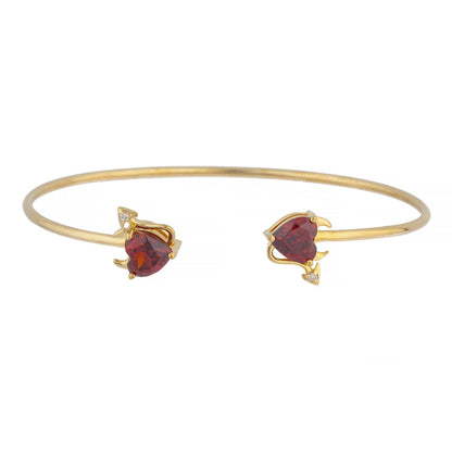 14Kt Gold Garnet & Diamond Devil Heart Bangle Bracelet