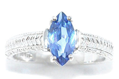 1 Ct Tanzanite Marquise Ring .925 Sterling Silver Rhodium Finish