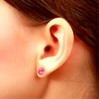 2 Ct Pink Sapphire Round Stud Earrings 14Kt Yellow Gold