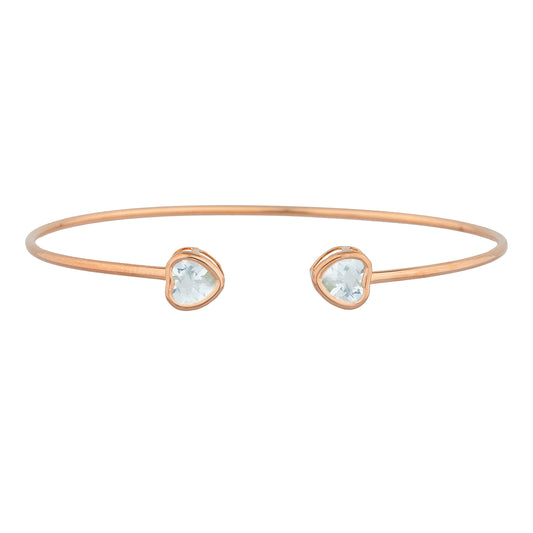 14Kt Rose Gold Plated Aquamarine Heart Bezel Bangle Bracelet