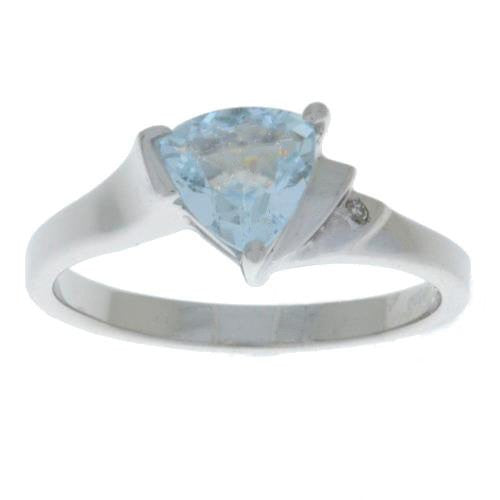 Aquamarine & Diamond Trillion Ring .925 Sterling Silver