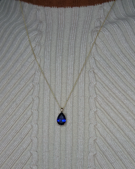 14Kt Gold Blue Sapphire Teardrop Pendant Necklace