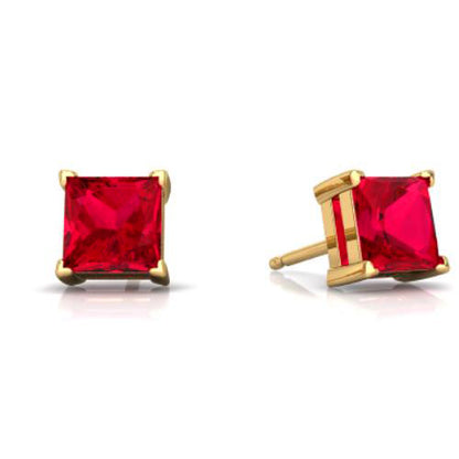 2 Ct Ruby Princess Cut Stud Earrings 14Kt Yellow Gold