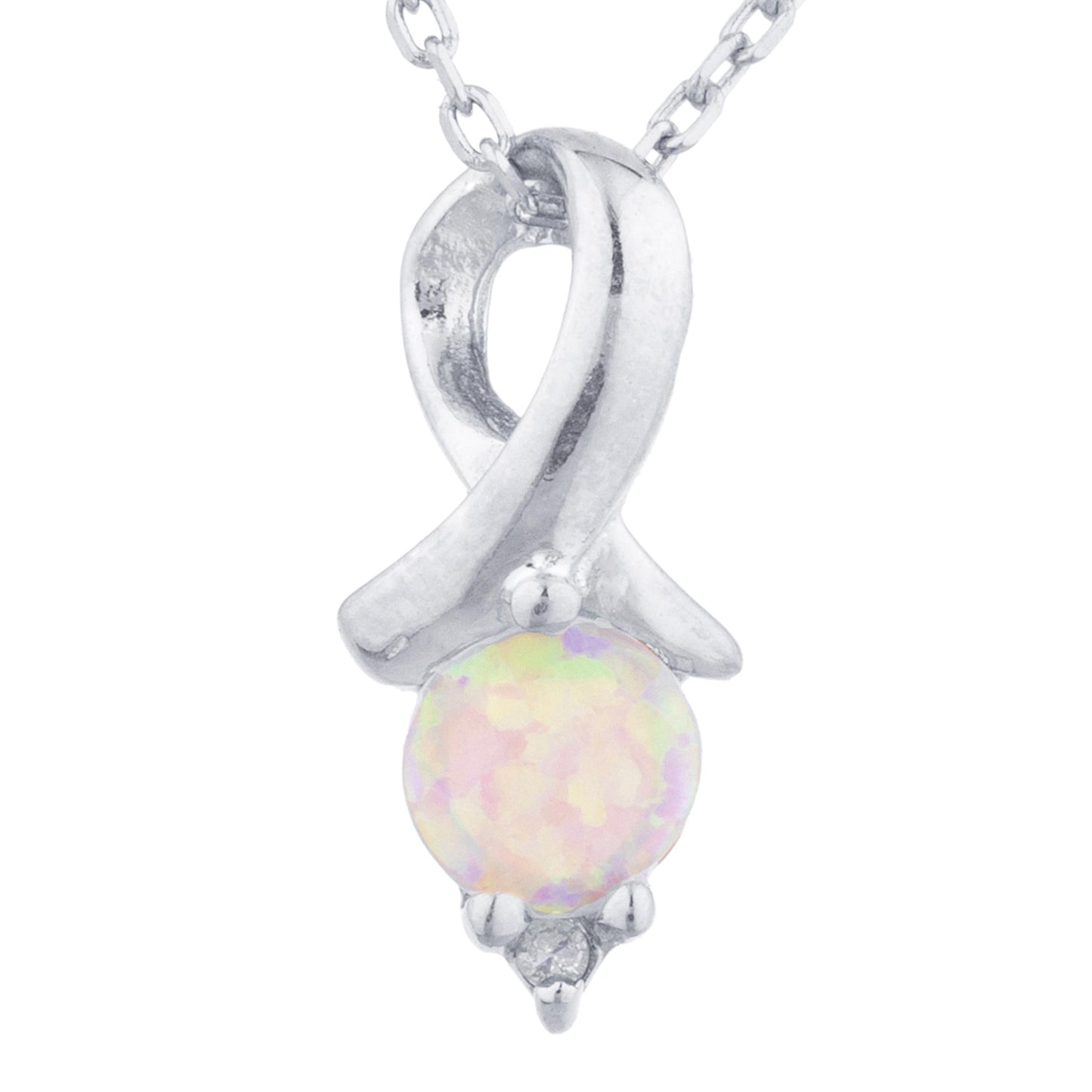 14Kt Gold Pink Opal & Diamond Round Design Pendant Necklace