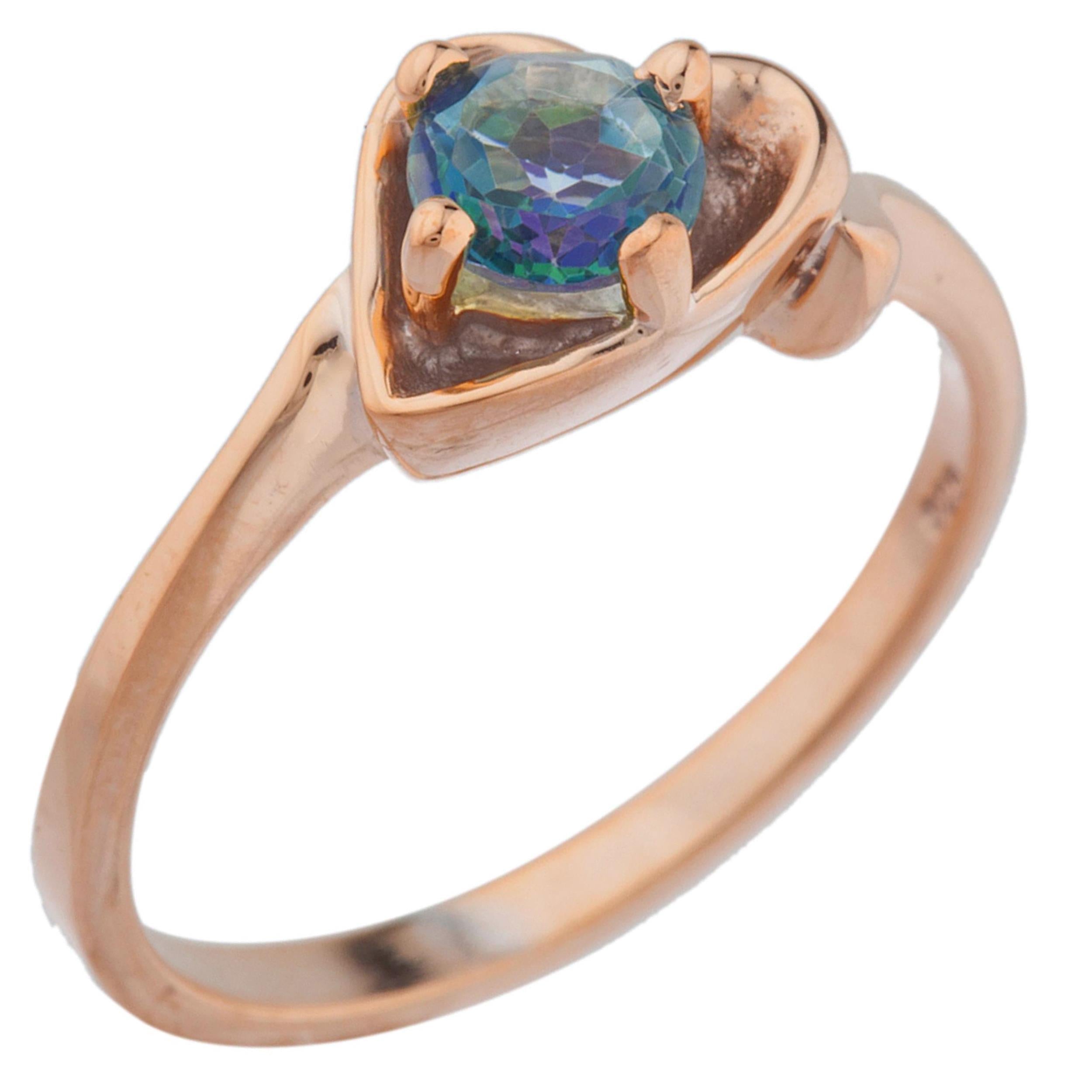 14Kt Gold Natural Blue Mystic Topaz Round Heart Ring