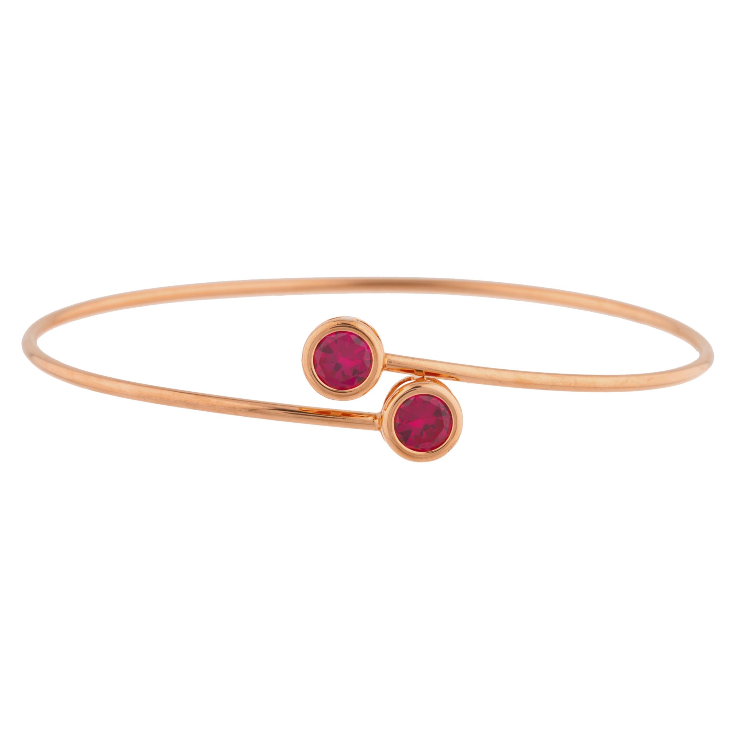 14Kt Gold Created Ruby Round Bezel Bangle Bracelet