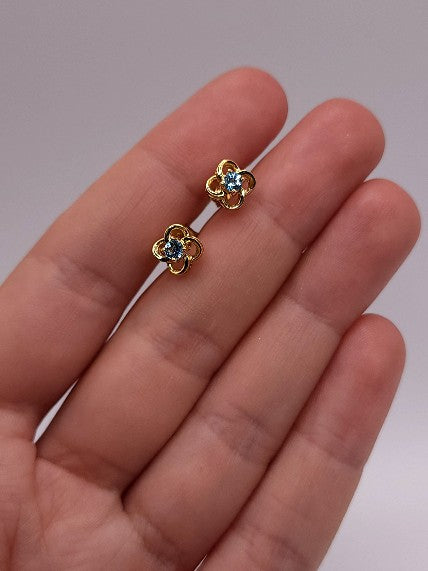 14Kt Gold Aquamarine Love Knot Stud Earrings