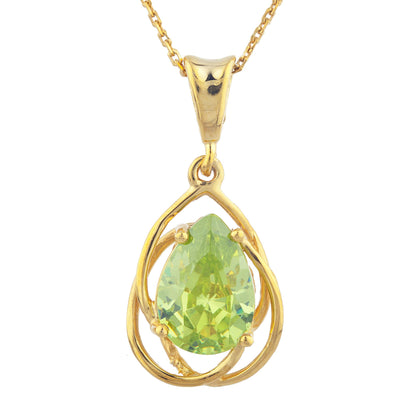 14Kt Gold 2 Ct Peridot Pear Teardrop Design Pendant Necklace