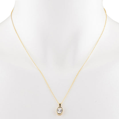 14Kt Gold White Sapphire Oval Bezel Pendant Necklace