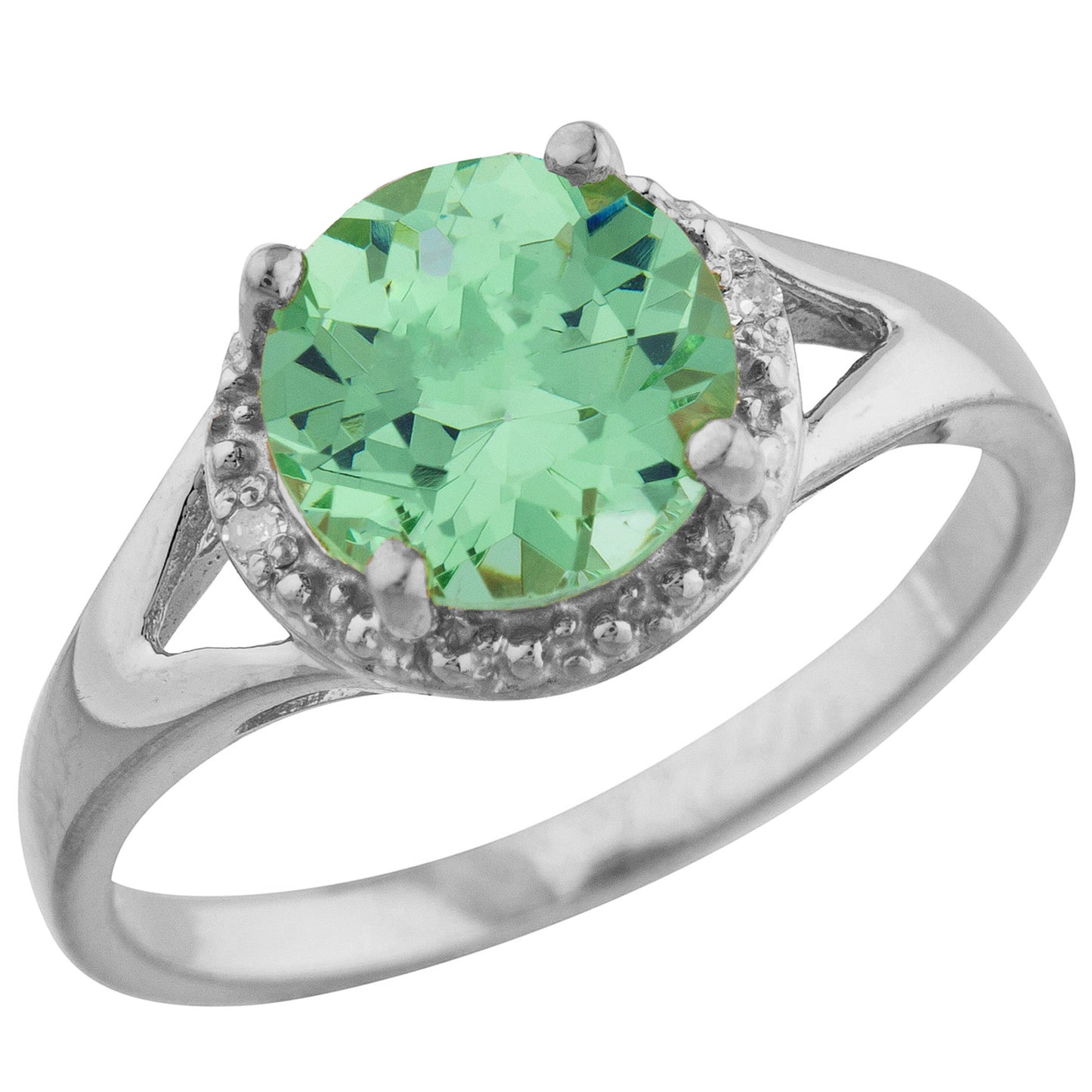 14Kt Gold 2 Ct Green Sapphire & Diamond Halo Design Round Ring