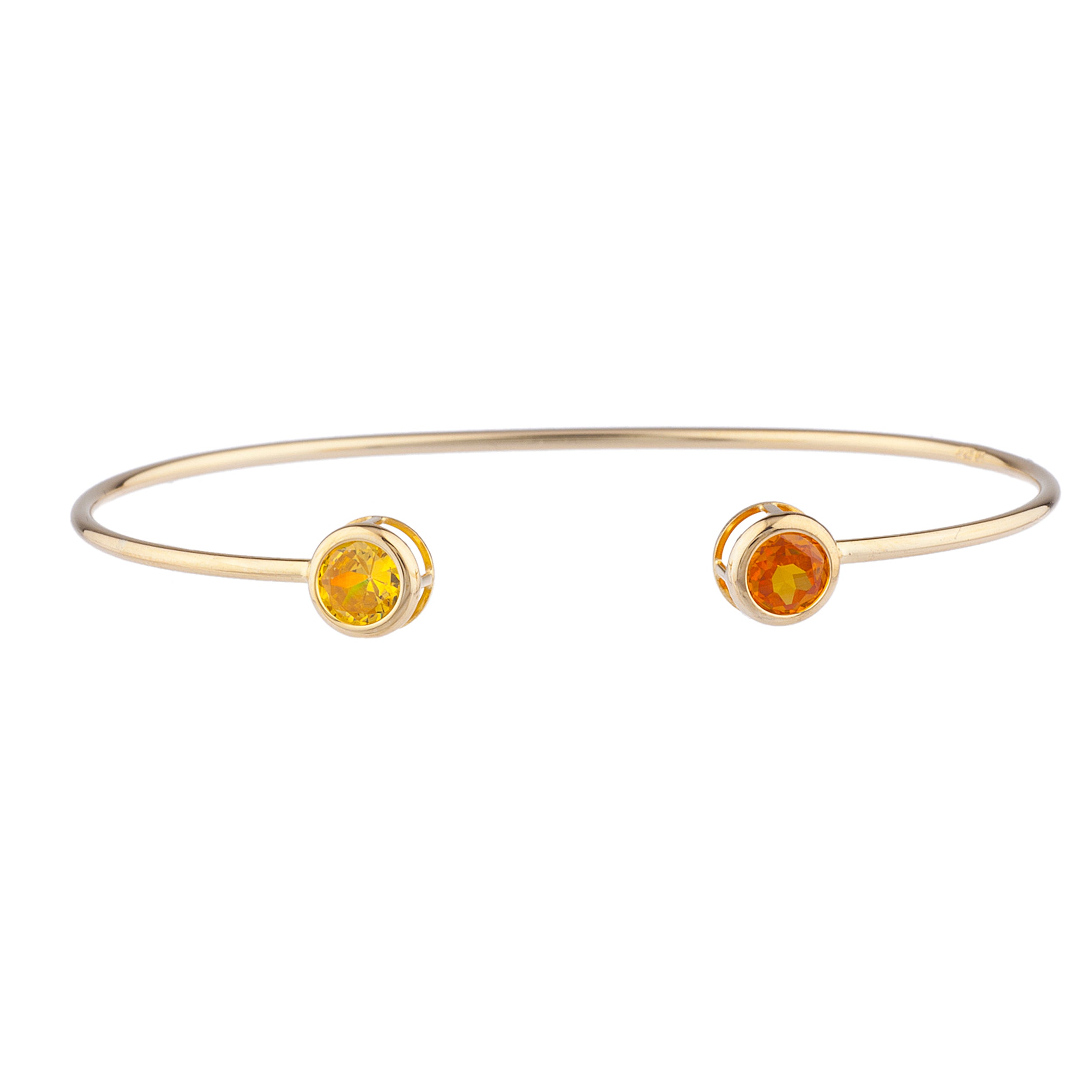 14Kt Gold Orange & Yellow Citrine Round Bezel Bangle Bracelet