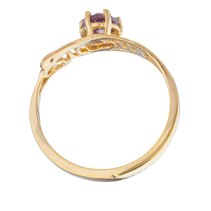 14Kt Gold Amethyst & Diamond Heart Mom Ring