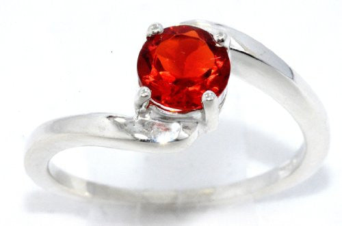 1 Ct Orange Citrine Round Ring .925 Sterling Silver Rhodium Finish