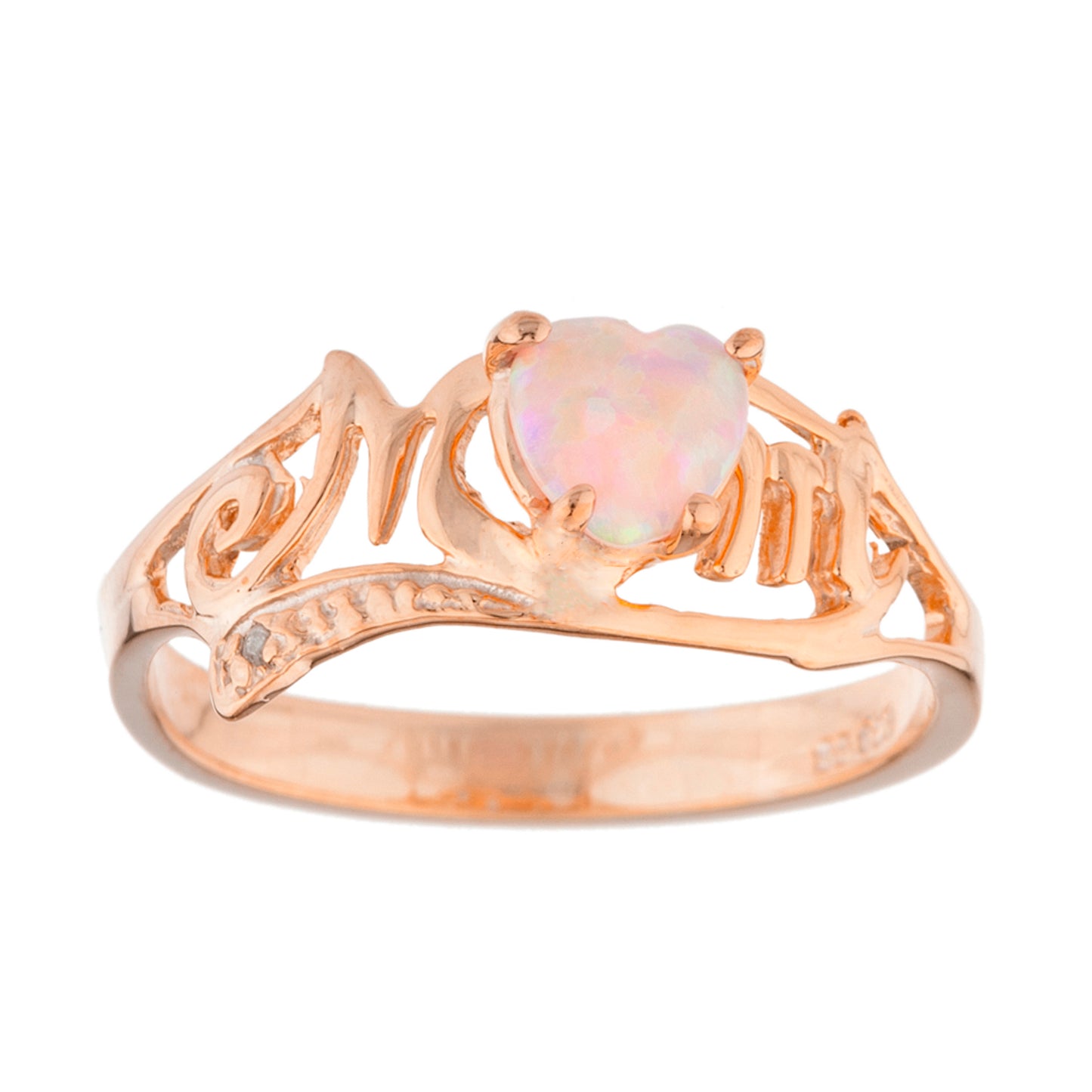 14Kt Gold Pink Opal & Diamond Heart Mom Ring