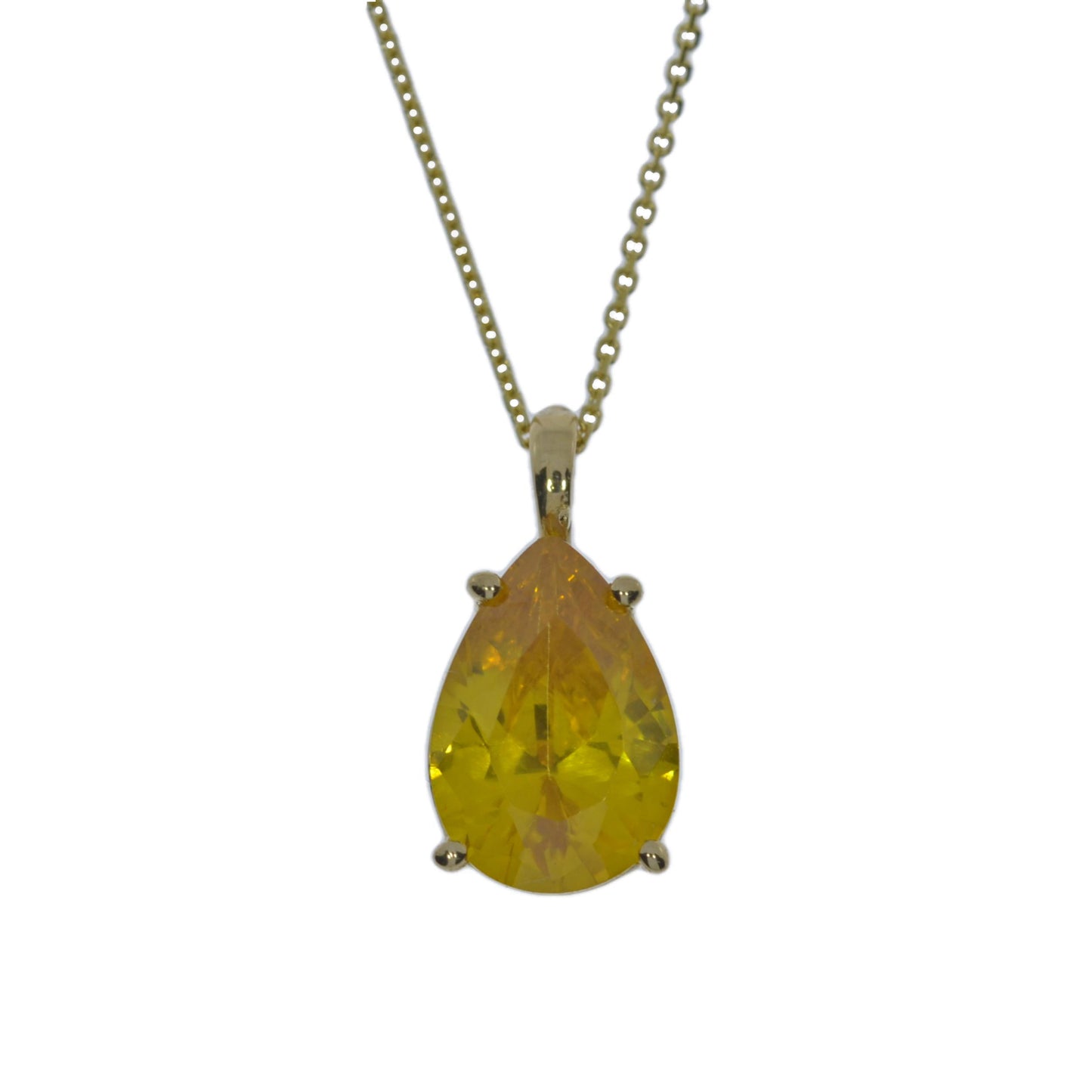 14Kt Gold 1.50 Ct Yellow Citrine Teardrop Pendant Necklace