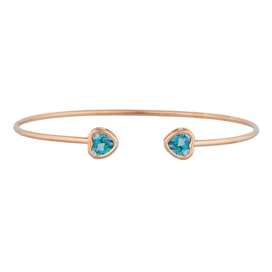 14Kt Rose Gold Plated Natural Blue Mystic Topaz Heart Bezel Bangle Bracelet