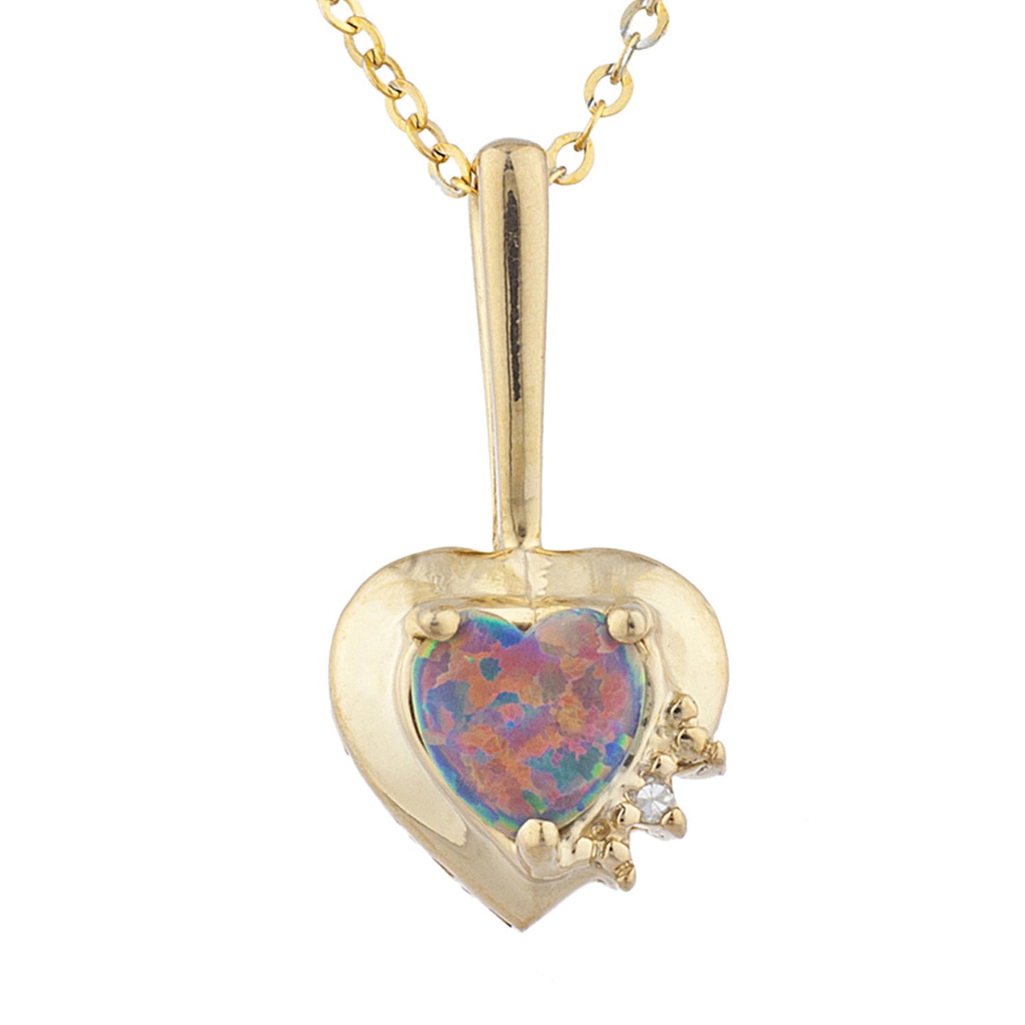 14Kt Gold Black Opal & Diamond Heart Design Pendant Necklace