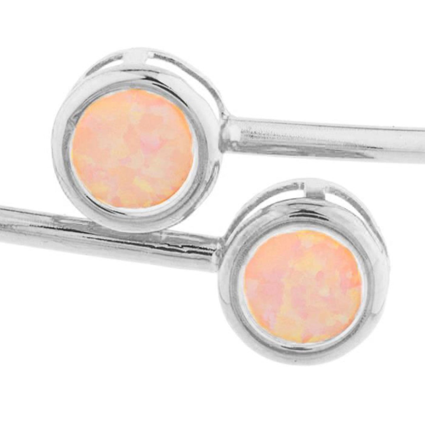 Pink Opal Round Bezel Bangle Bracelet .925 Sterling Silver