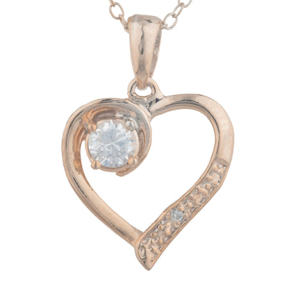 14Kt Rose Gold Plated Zirconia & Diamond Heart Pendant