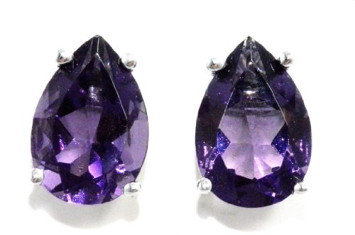 5 Carat Amethyst Pear Stud Earrings .925 Sterling Silver