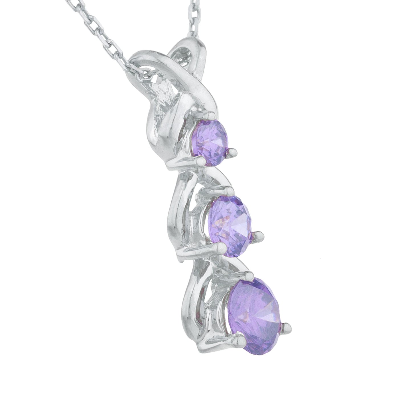 Amethyst Round Past Present Future Pendant .925 Sterling Silver