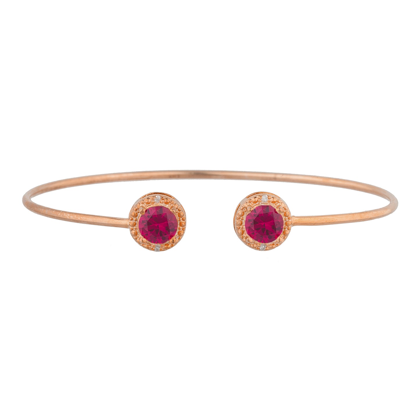 14Kt Rose Gold Plated Created Ruby & Diamond Round Bangle Bracelet