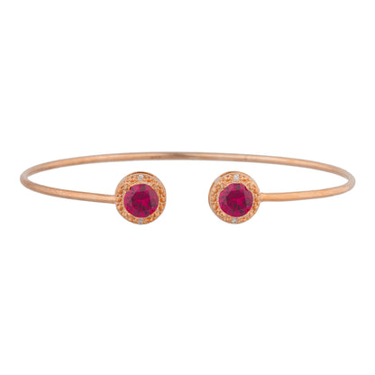 14Kt Rose Gold Plated Created Ruby & Diamond Round Bangle Bracelet