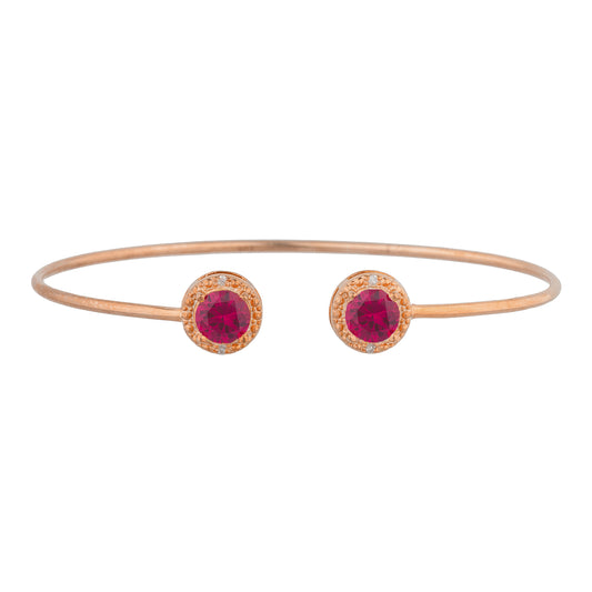 14Kt Rose Gold Plated Created Ruby & Diamond Round Bangle Bracelet