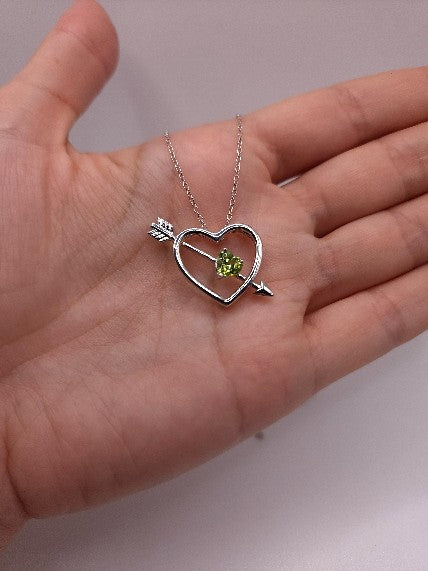 14Kt Gold Peridot Heart Bow & Arrow Pendant Necklace