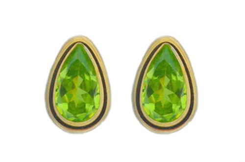 14Kt Yellow Gold Peridot Pear Bezel Stud Earrings