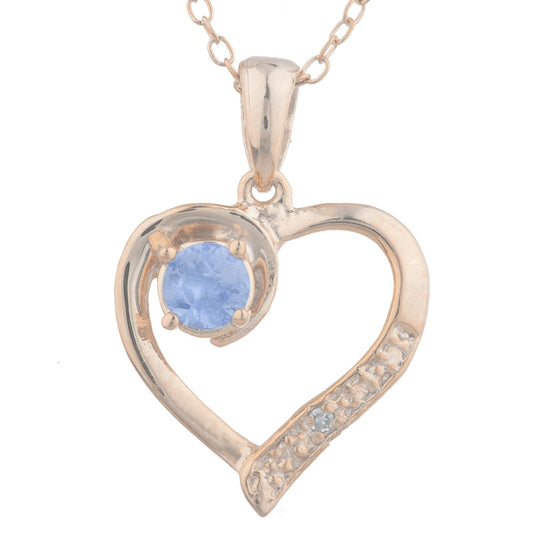 14Kt Rose Gold Plated Tanzanite & Diamond Heart Pendant