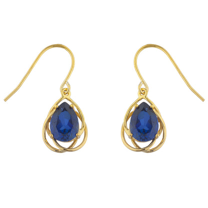 14Kt Gold 4 Ct Blue Sapphire Pear Teardrop Design Dangle Earrings