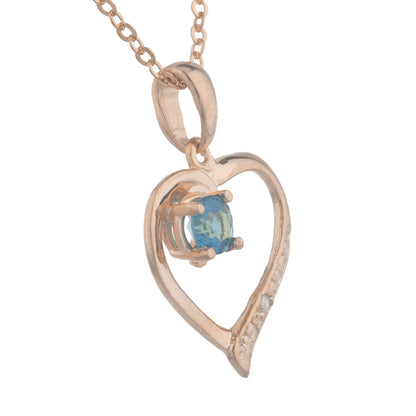 14Kt Rose Gold Plated London Blue Topaz & Diamond Heart Pendant