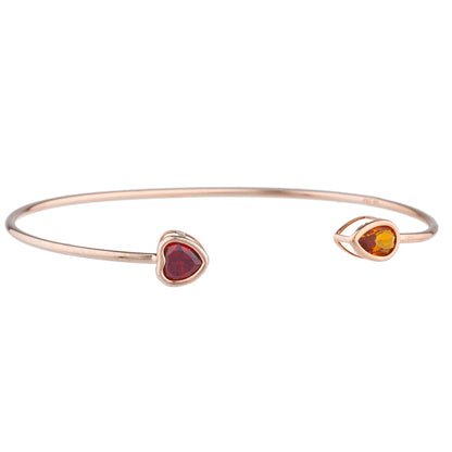 Garnet Heart & Citrine Pear Bezel Bangle Bracelet 14Kt Rose Gold Plated Over .925 Sterling Silver