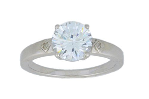 2 Ct Zirconia & Diamond Round Ring .925 Sterling Silver Rhodium Finish