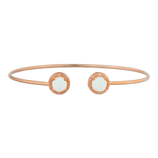 14Kt Rose Gold Plated Opal & Diamond Round Bangle Bracelet