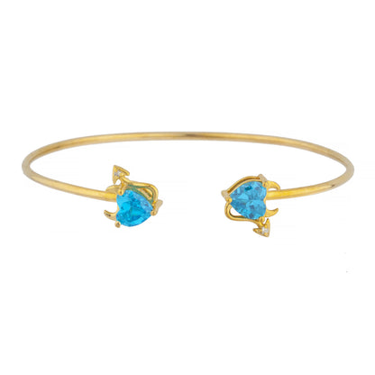 Swiss Blue Topaz & Diamond Devil Heart Bangle Bracelet 14Kt Yellow Gold Rose Gold Silver